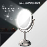 Lighted Makeup Mirror, 8'' x 7'' LED Vanity Mirror with 1x/5x Magnifying, 360° Rotation Double Sided Makeup Mirror With Round Non-slip Base, Natural White Light, AC Adapter Or Battery Operated