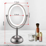 Lighted Makeup Mirror, 8'' x 7'' LED Vanity Mirror with 1x/5x Magnifying, 360° Rotation Double Sided Makeup Mirror With Round Non-slip Base, Natural White Light, AC Adapter Or Battery Operated