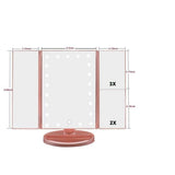 RICHEN DeWEISN Tri-Fold Lighted Vanity Makeup Mirror with 21 LED Lights, Touch Screen and 3X/2X/1X Magnification Mirror, Two power Supply Mode Tabletop Makeup Mirror,Travel Cosmetic Mirror (Rose Gold)