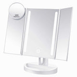 LEJU Makeup Mirror/Natural Daylight Lighted Vanity Mirror with Touch Screen Dimming, Detachable 10X Magnification Spot Mirror, Two Power Supply Mode (White)
