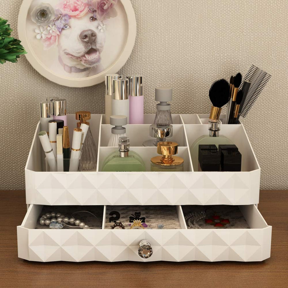 Maxkim Makeup Organizer Jewelry and Cosmetic Storage,Large Capacity,Fit Different Size of Cosmetic,Brushes,Palettes,Lipsticks,1 Drawer 9 Compartment (Small )