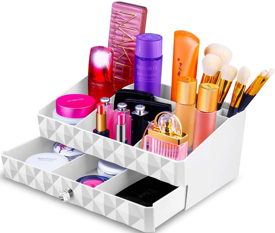 Maxkim Makeup Organizer Jewelry and Cosmetic Storage,Large Capacity,Fit Different Size of Cosmetic,Brushes,Palettes,Lipsticks,1 Drawer 9 Compartment (Small )