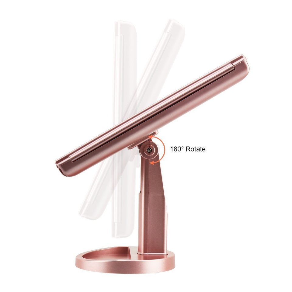RICHEN DeWEISN Tri-Fold Lighted Vanity Makeup Mirror with 21 LED Lights, Touch Screen and 3X/2X/1X Magnification Mirror, Two power Supply Mode Tabletop Makeup Mirror,Travel Cosmetic Mirror (Rose Gold)
