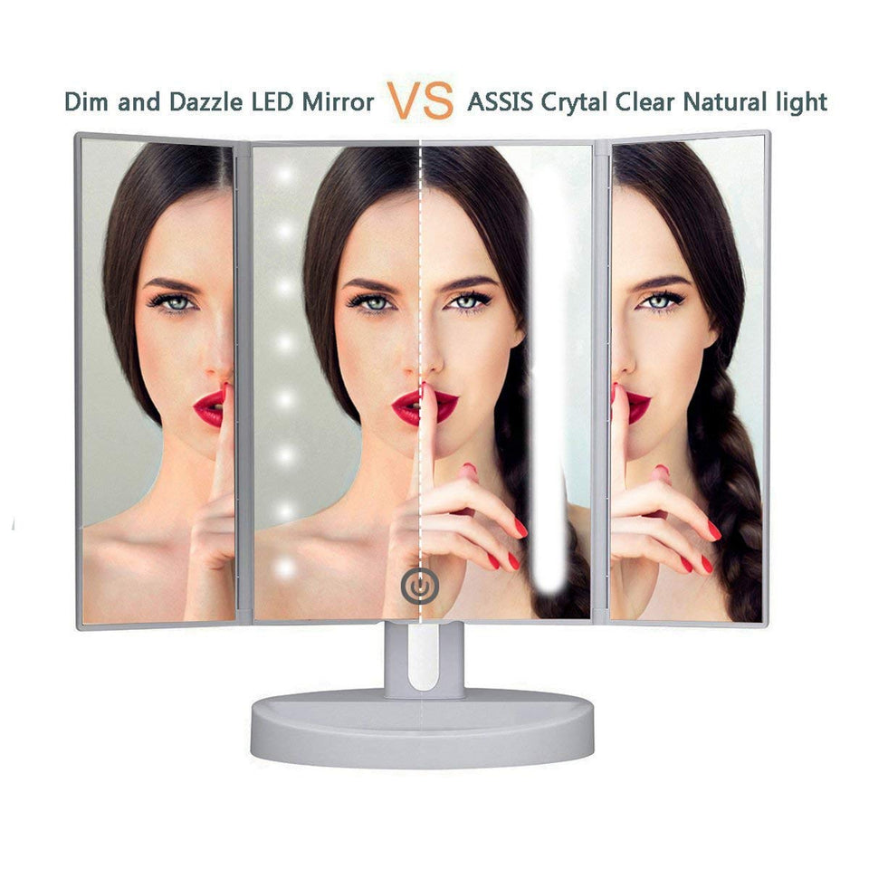 LEJU Makeup Mirror/Natural Daylight Lighted Vanity Mirror with Touch Screen Dimming, Detachable 10X Magnification Spot Mirror, Two Power Supply Mode (White)