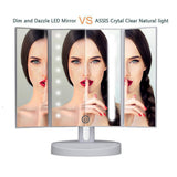 LEJU Makeup Mirror/Natural Daylight Lighted Vanity Mirror with Touch Screen Dimming, Detachable 10X Magnification Spot Mirror, Two Power Supply Mode (White)