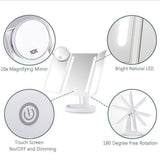 LEJU Makeup Mirror/Natural Daylight Lighted Vanity Mirror with Touch Screen Dimming, Detachable 10X Magnification Spot Mirror, Two Power Supply Mode (White)