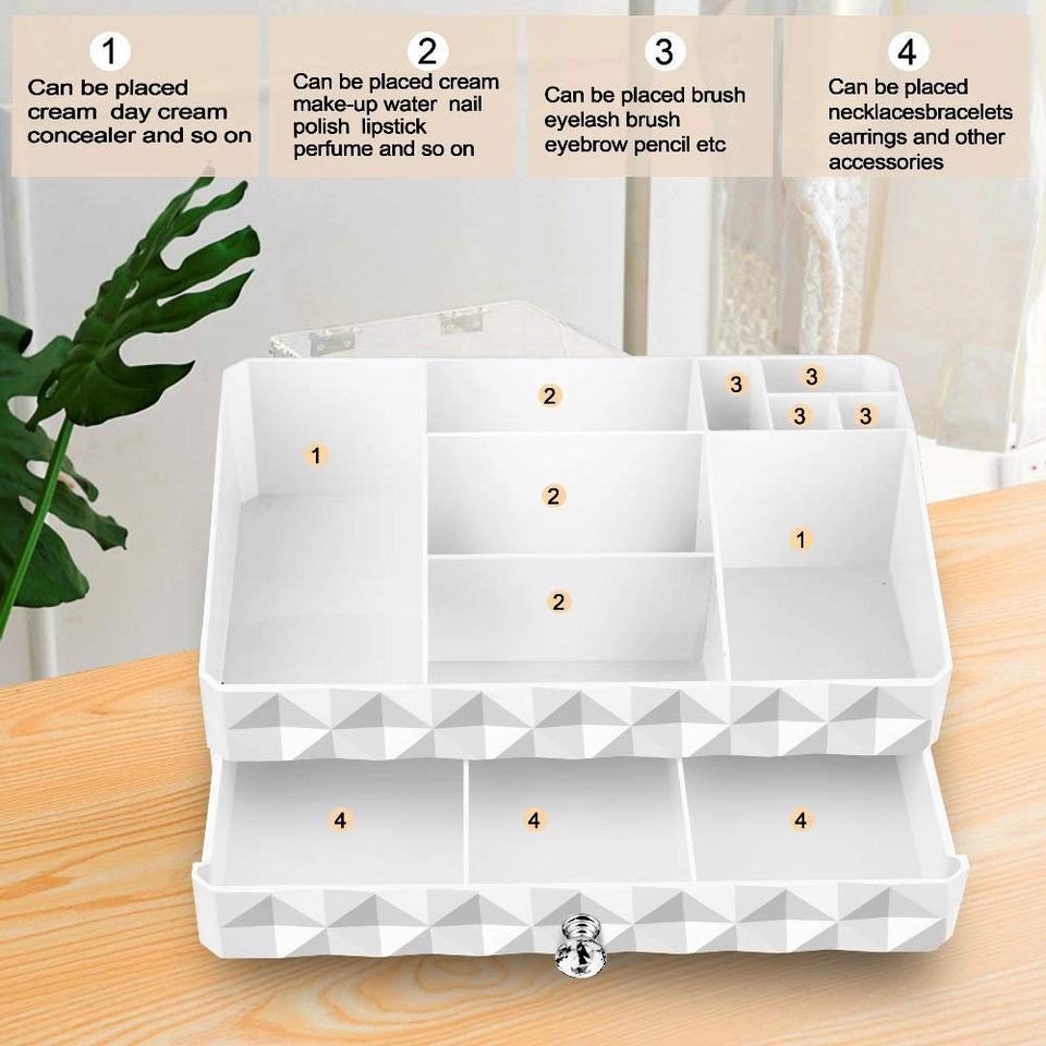 Maxkim Makeup Organizer Jewelry and Cosmetic Storage,Large Capacity,Fit Different Size of Cosmetic,Brushes,Palettes,Lipsticks,1 Drawer 9 Compartment (Small )