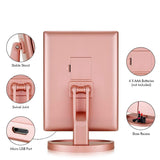 RICHEN DeWEISN Tri-Fold Lighted Vanity Makeup Mirror with 21 LED Lights, Touch Screen and 3X/2X/1X Magnification Mirror, Two power Supply Mode Tabletop Makeup Mirror,Travel Cosmetic Mirror (Rose Gold)