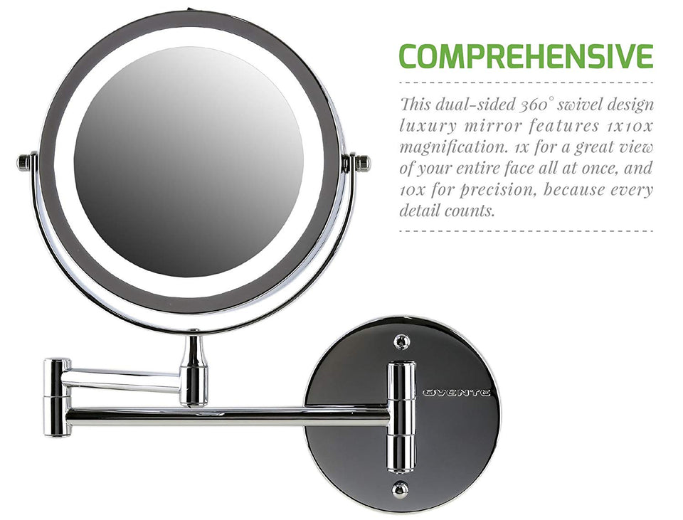 Ovente Wall Mount LED Lighted Makeup Mirror MFW70 Series (1X10X, Polished Chrome)
