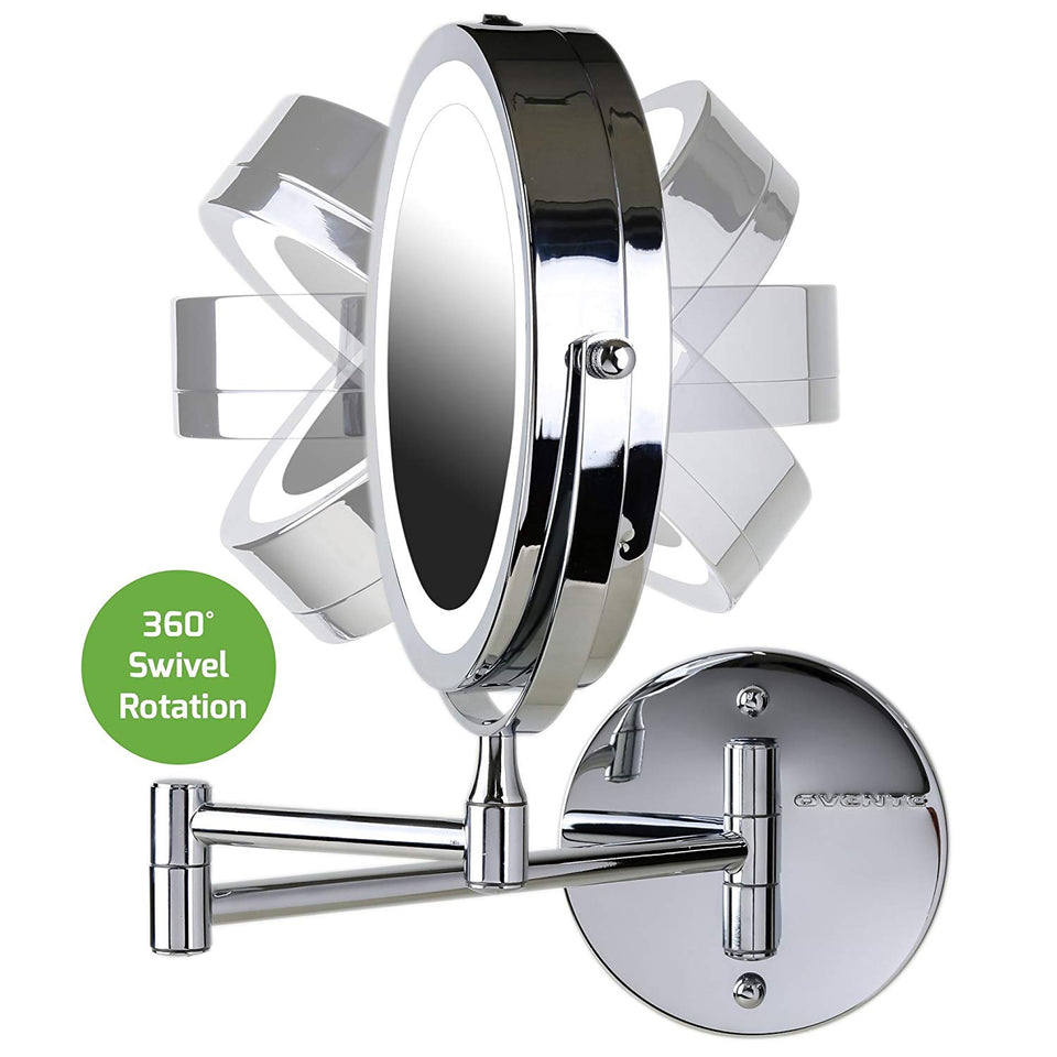 Ovente Wall Mount LED Lighted Makeup Mirror MFW70 Series (1X10X, Polished Chrome)