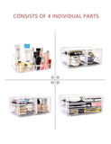 DreamGenius Makeup Organizer 4 Pieces Acrylic Jewelry and Cosmetic Storage Display Boxes with 9 Drawers
