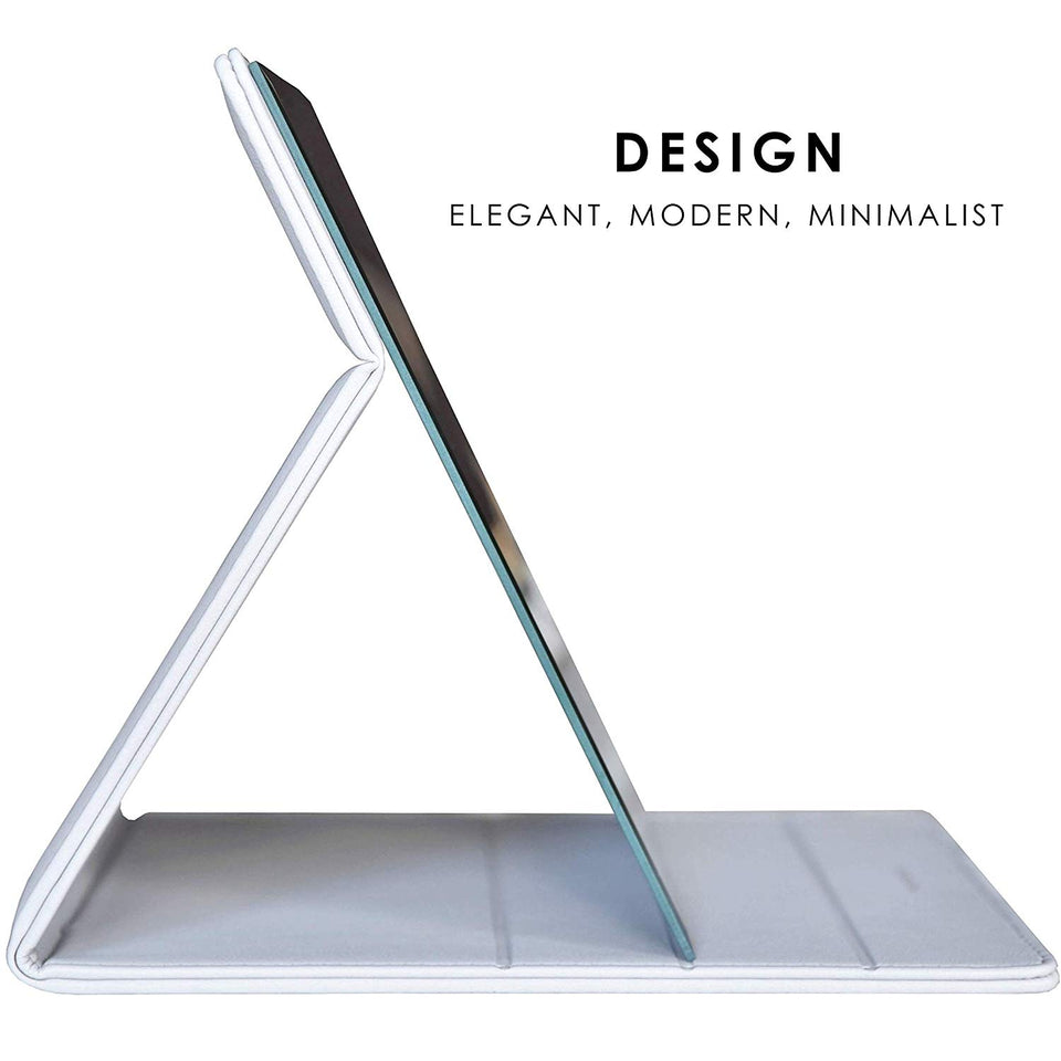 Premium Portable Makeup Mirror by MODESSE (Grey) | Perfect for Travel, Office Desk, Vanity Table | Large Size, Folding Design with Stand, Vegan Leather | Beauty Gifts for Bridesmaids