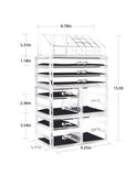 DreamGenius Makeup Organizer 4 Pieces Acrylic Jewelry and Cosmetic Storage Display Boxes with 9 Drawers