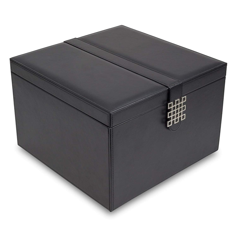 Glenor Co Makeup Organizer - Extra Large Exquisite Case w Modern Closure, 4 Drawer Trays & Full Mirror - Large Capacity Cosmetic Storage Jewelry Box Dresser, Counter-top & Vanity - PU Leather - Black