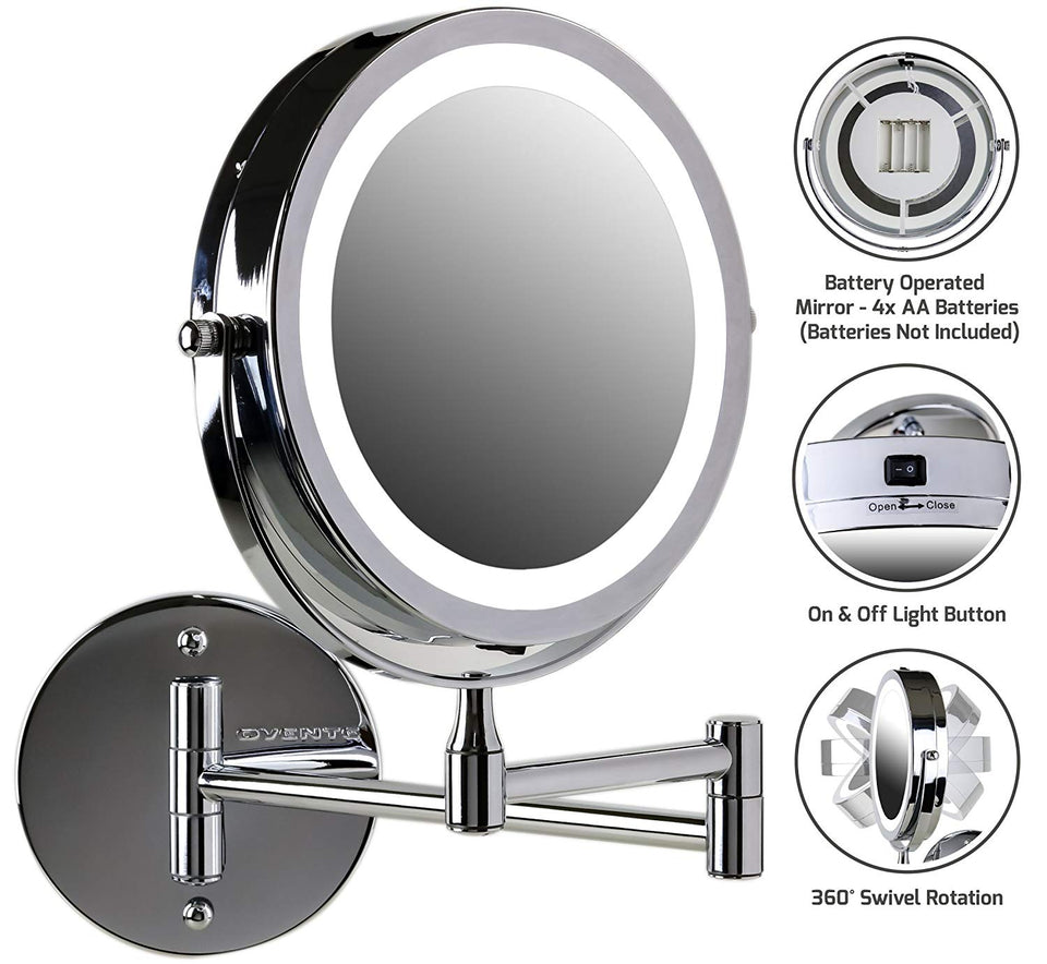 Ovente Wall Mount LED Lighted Makeup Mirror MFW70 Series (1X10X, Polished Chrome)