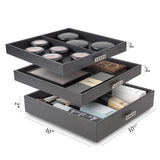 Glenor Co Makeup Organizer - Extra Large Exquisite Case w Modern Closure, 4 Drawer Trays & Full Mirror - Large Capacity Cosmetic Storage Jewelry Box Dresser, Counter-top & Vanity - PU Leather - Black