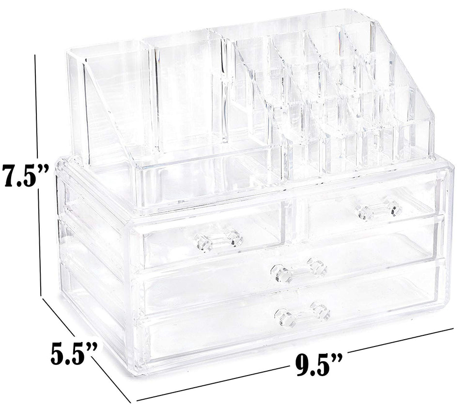 Clear Cosmetic Storage Organizer - Easily Organize Your Cosmetics, Jewelry and Hair Accessories. Looks Elegant Sitting on Your Vanity, Bathroom Counter or Dresser. Clear Design for Easy Visibility.